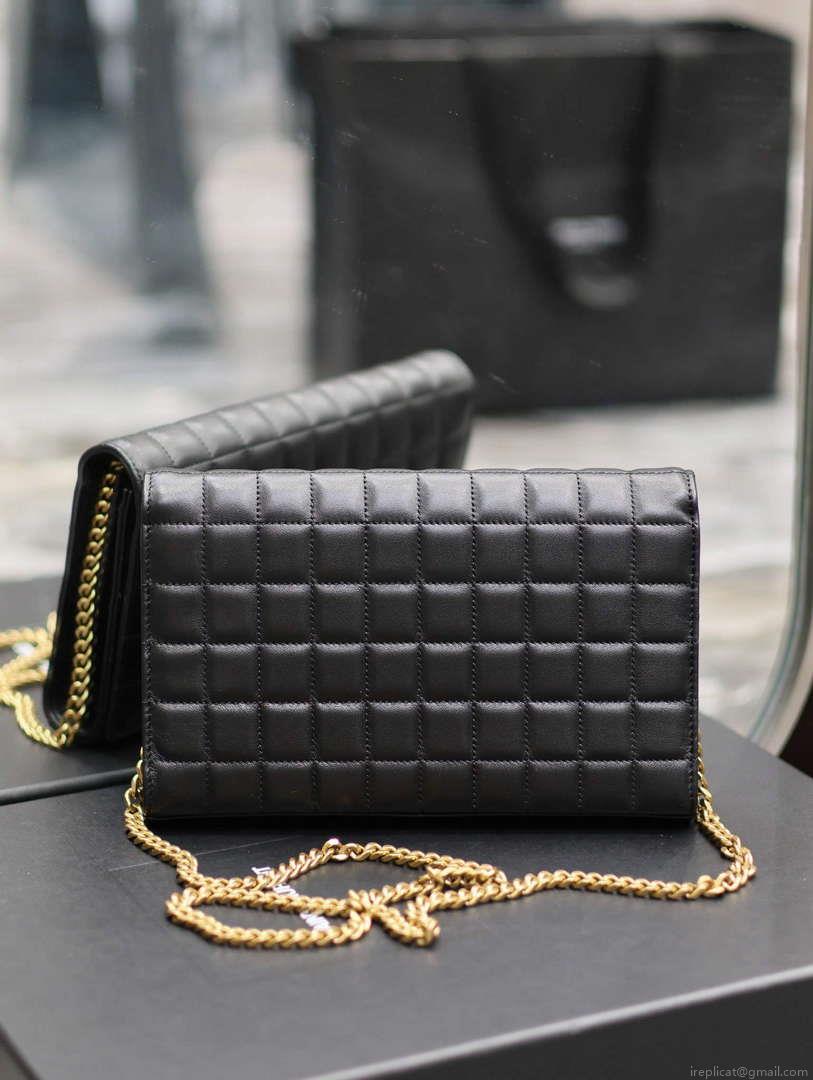 YSL 743346 Cassandre Matelassé Carré Chain Wallet In Quilted Leather Black