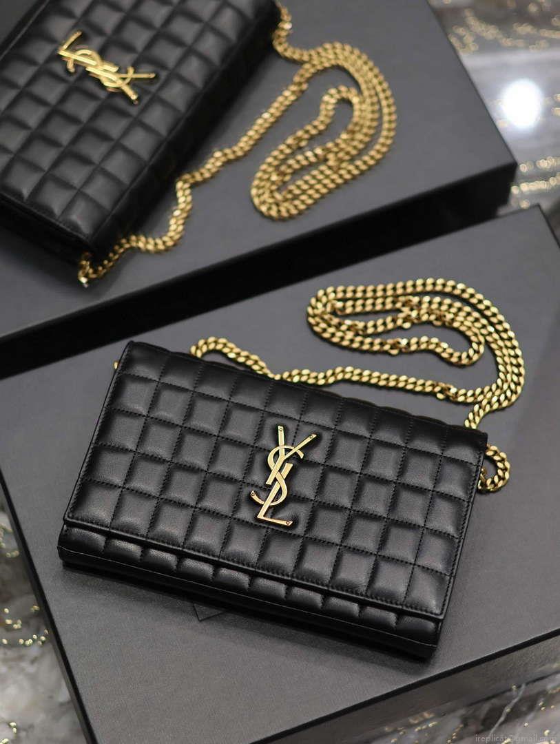 YSL 743346 Cassandre Matelassé Carré Chain Wallet In Quilted Leather Black