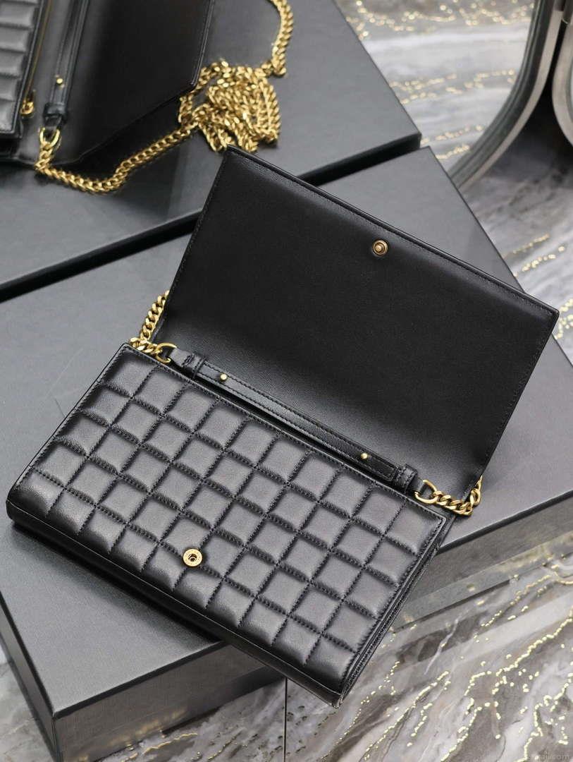YSL 743346 Cassandre Matelassé Carré Chain Wallet In Quilted Leather Black