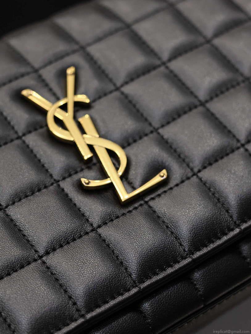 YSL 743346 Cassandre Matelassé Carré Chain Wallet In Quilted Leather Black