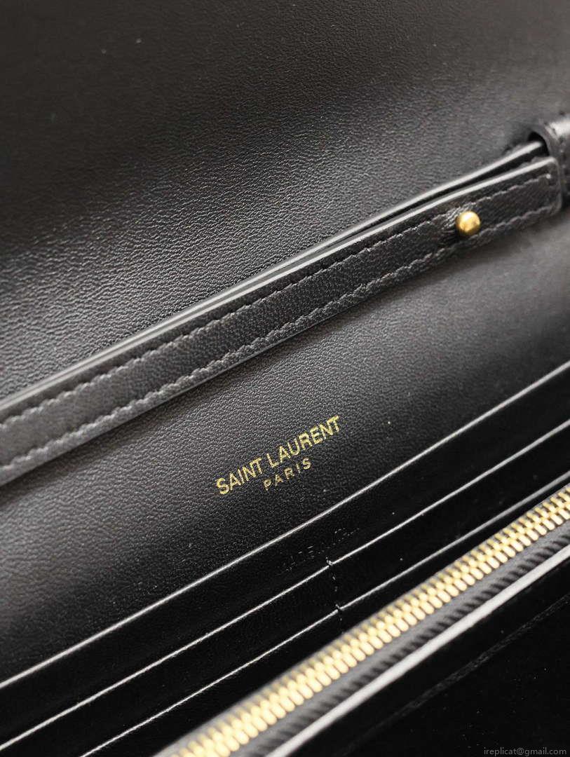 YSL 743346 Cassandre Matelassé Carré Chain Wallet In Quilted Leather Black