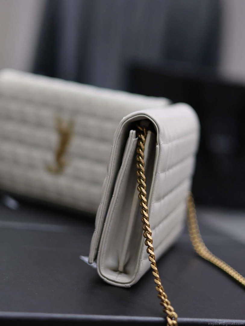 YSL 743346 Cassandre Matelassé Carré Chain Wallet In Quilted Leather White