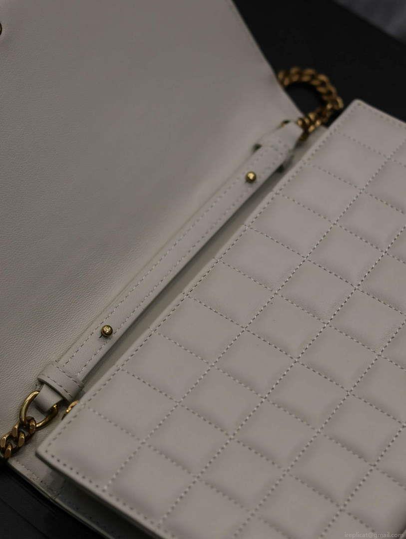 YSL 743346 Cassandre Matelassé Carré Chain Wallet In Quilted Leather White