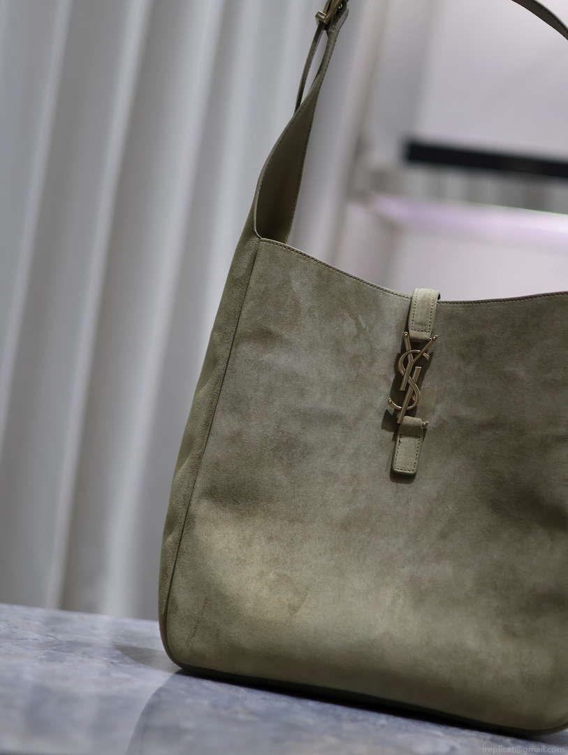 YSL 753837 LE 5 A 7 Supple Large In Suede Barley Green