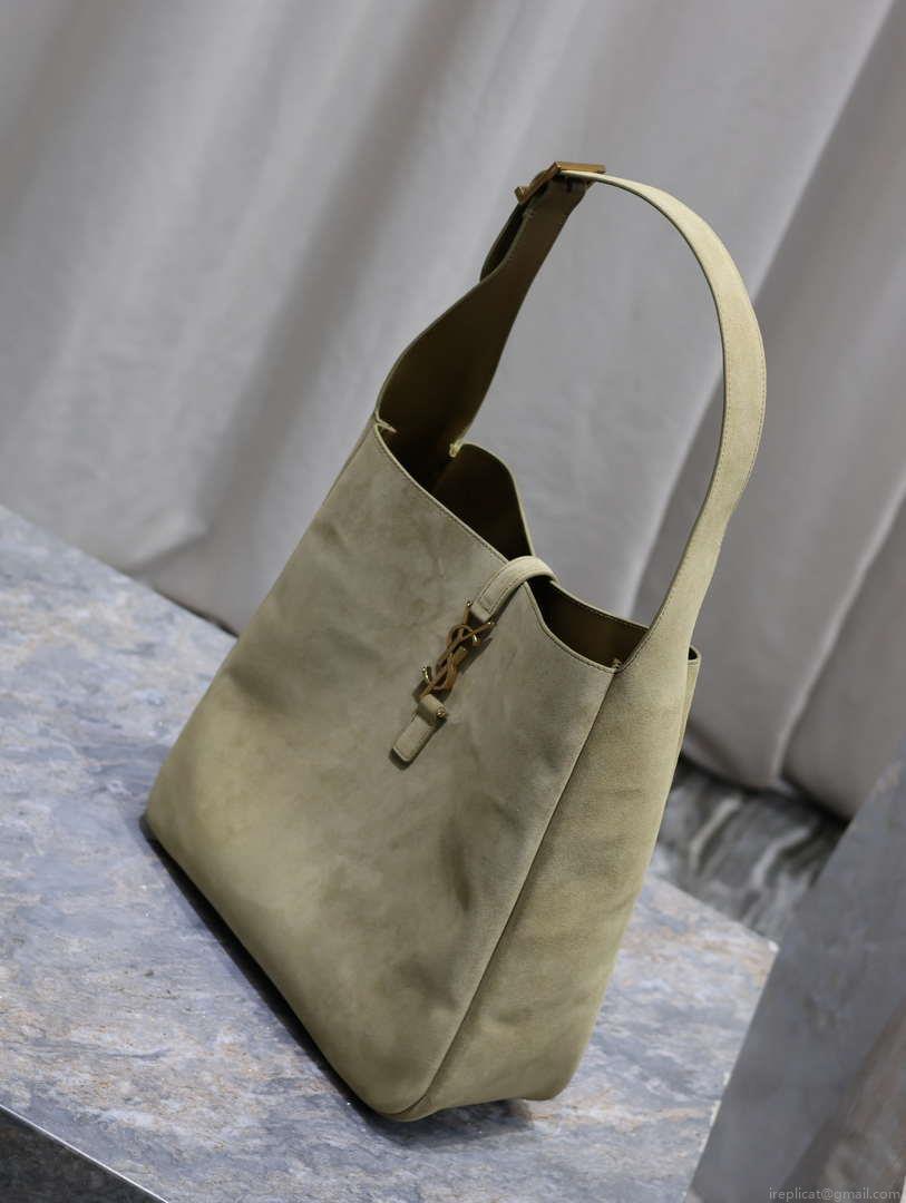 YSL 753837 LE 5 A 7 Supple Large In Suede Barley Green