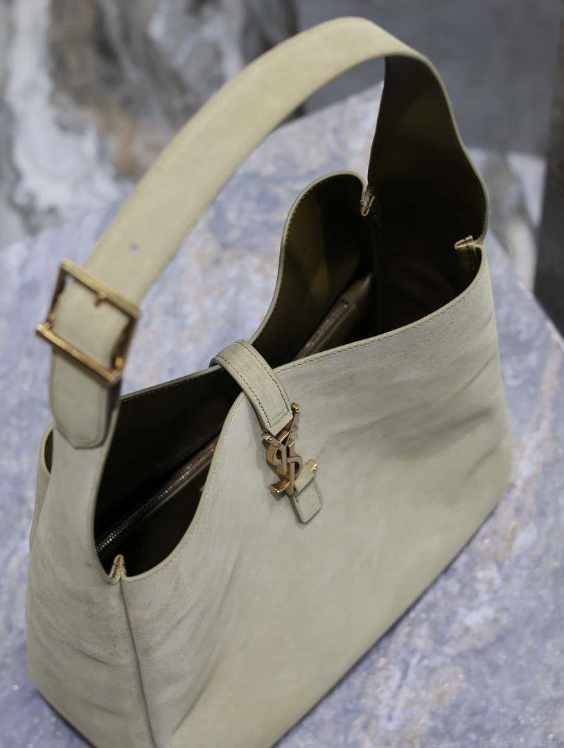 YSL 753837 LE 5 A 7 Supple Large In Suede Barley Green