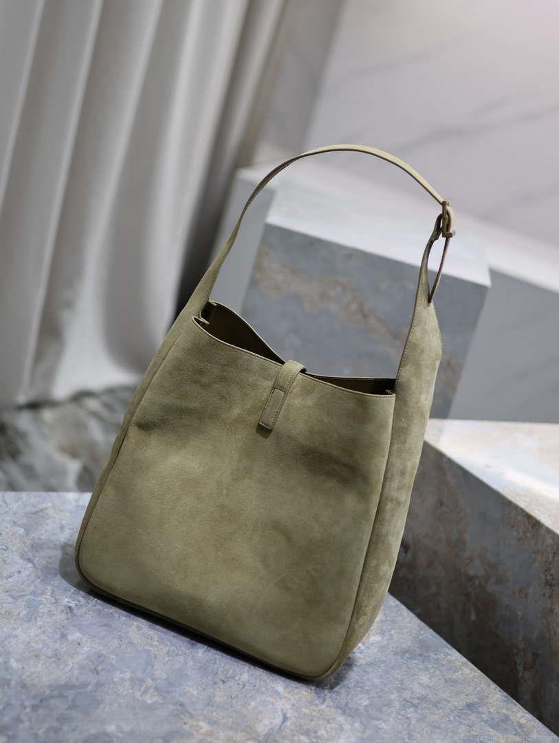 YSL 753837 LE 5 A 7 Supple Large In Suede Barley Green