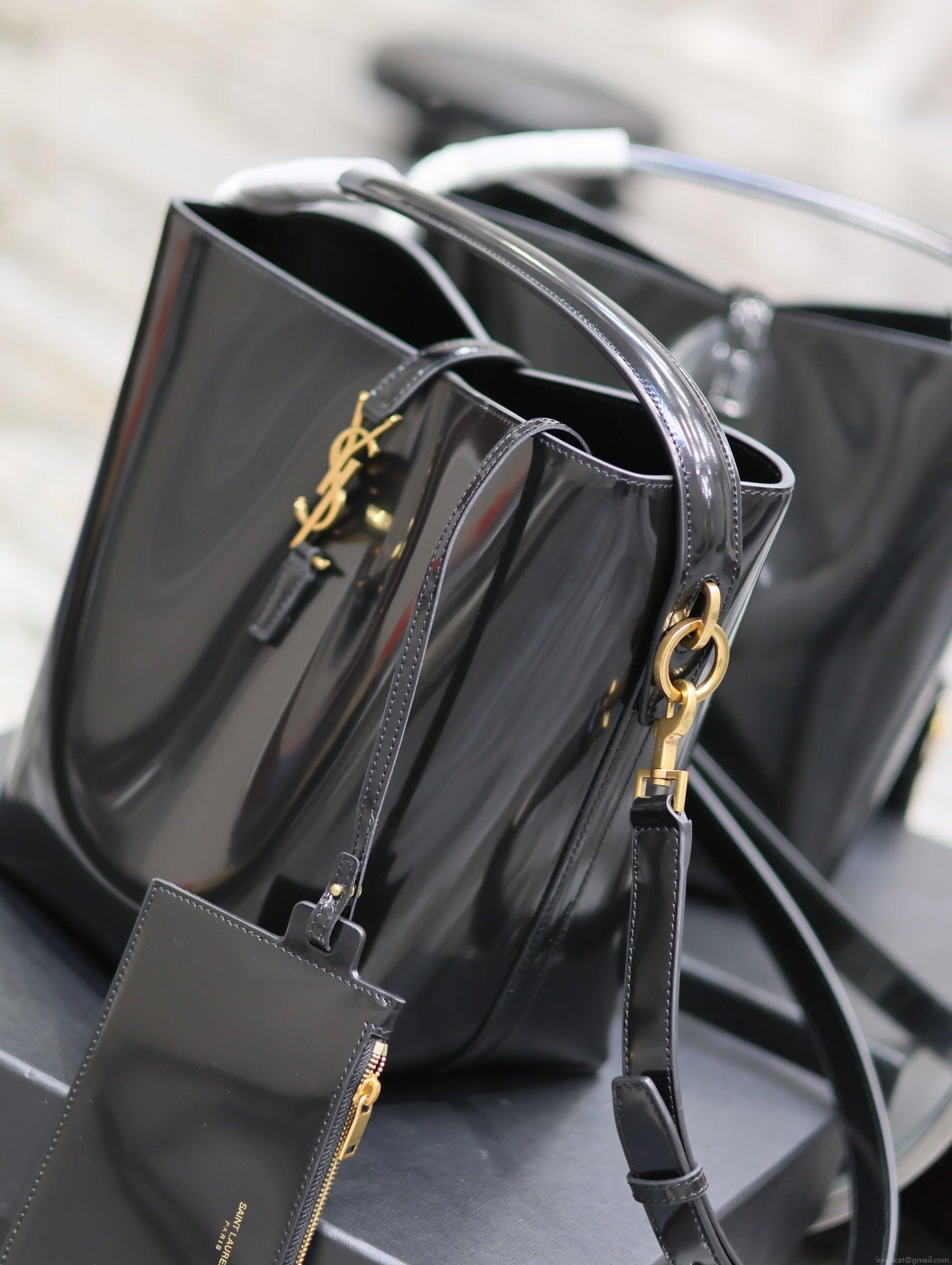 YSL 742828 Le 37 In Vegetable-Tanned Patent Leather Black