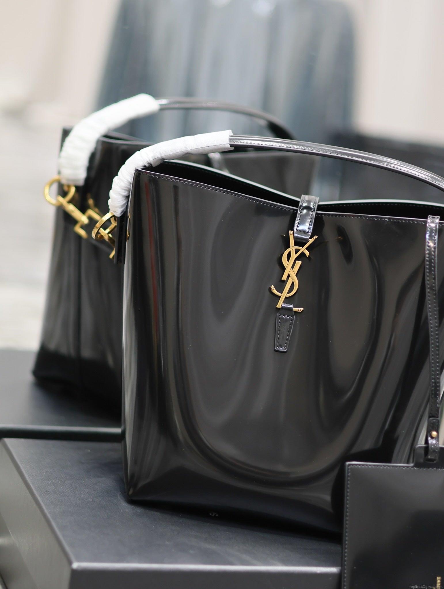 YSL 742828 Le 37 In Vegetable-Tanned Patent Leather Black