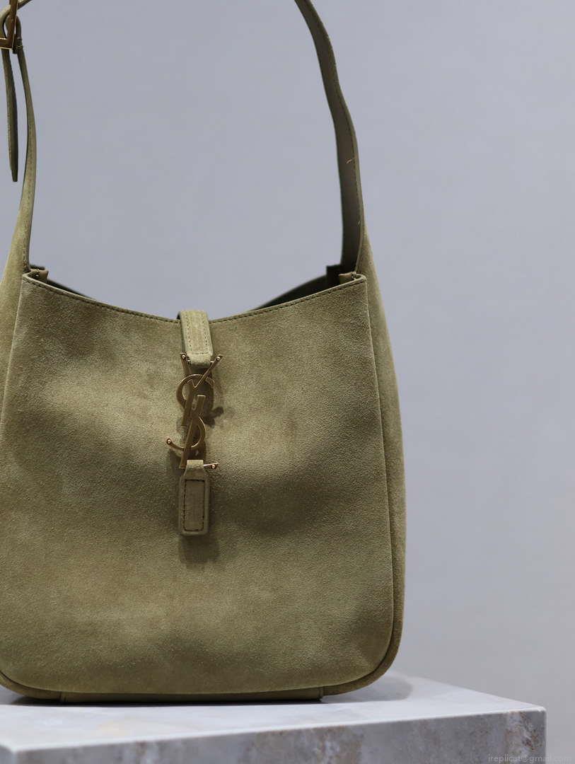 YSL 713938 LE 5 A 7 Supple Small In Suede Green