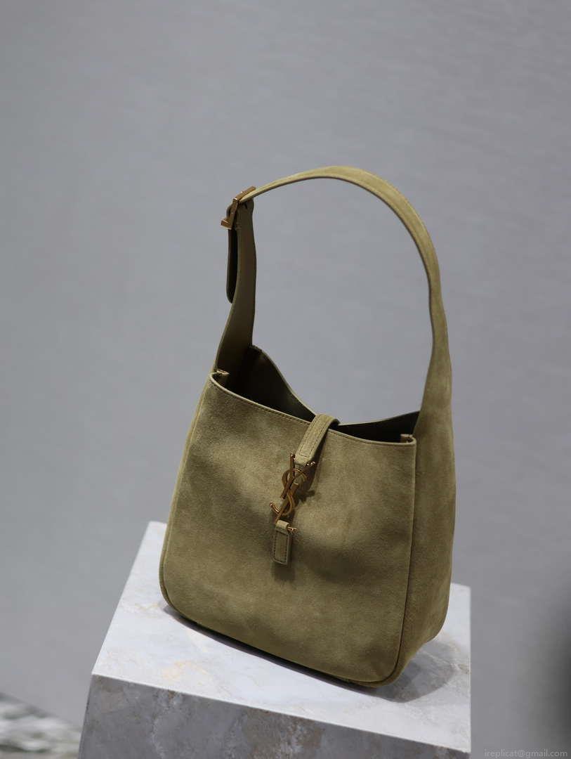 YSL 713938 LE 5 A 7 Supple Small In Suede Green