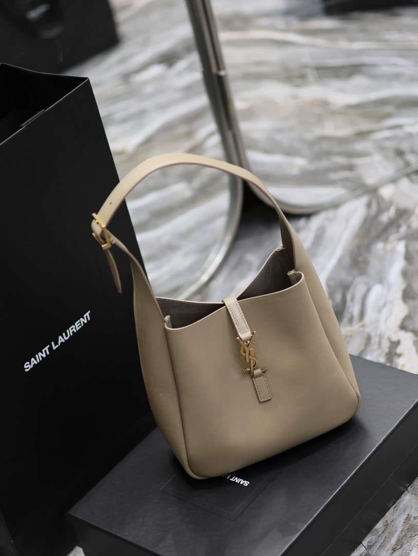 YSL 713938 LE 5 A 7 Supple Small In Grained Leather Dusty Gray