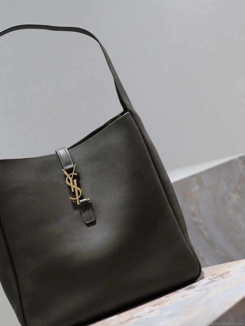 YSL 753837 Le 5 À 7 Supple Large In Smooth Leather Drak Green