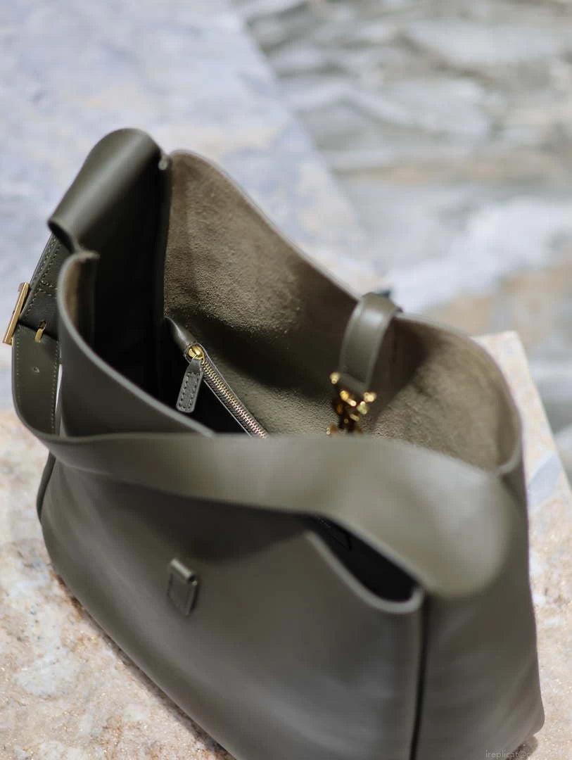 YSL 753837 Le 5 À 7 Supple Large In Smooth Leather Drak Green