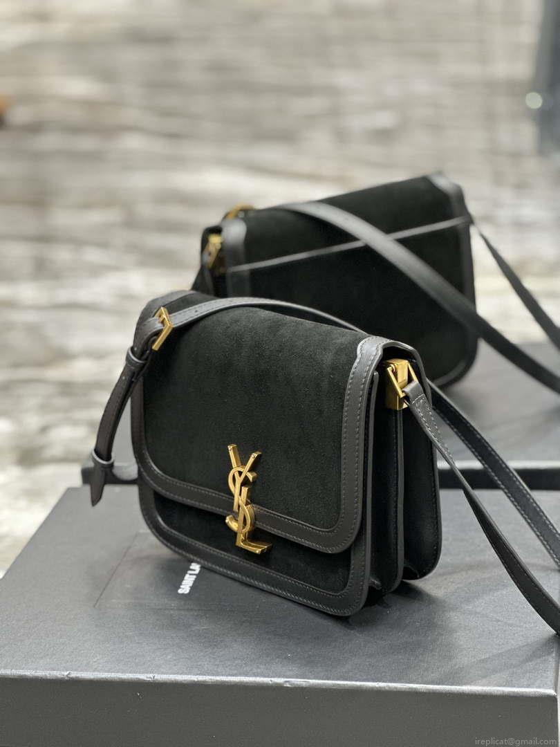 YSL 635025 Saint Laurent Solferino Medium Soft Satchel In Suede And Smooth Leather Black