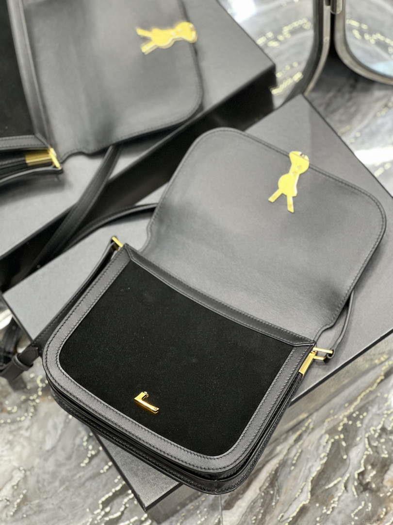 YSL 635025 Saint Laurent Solferino Medium Soft Satchel In Suede And Smooth Leather Black