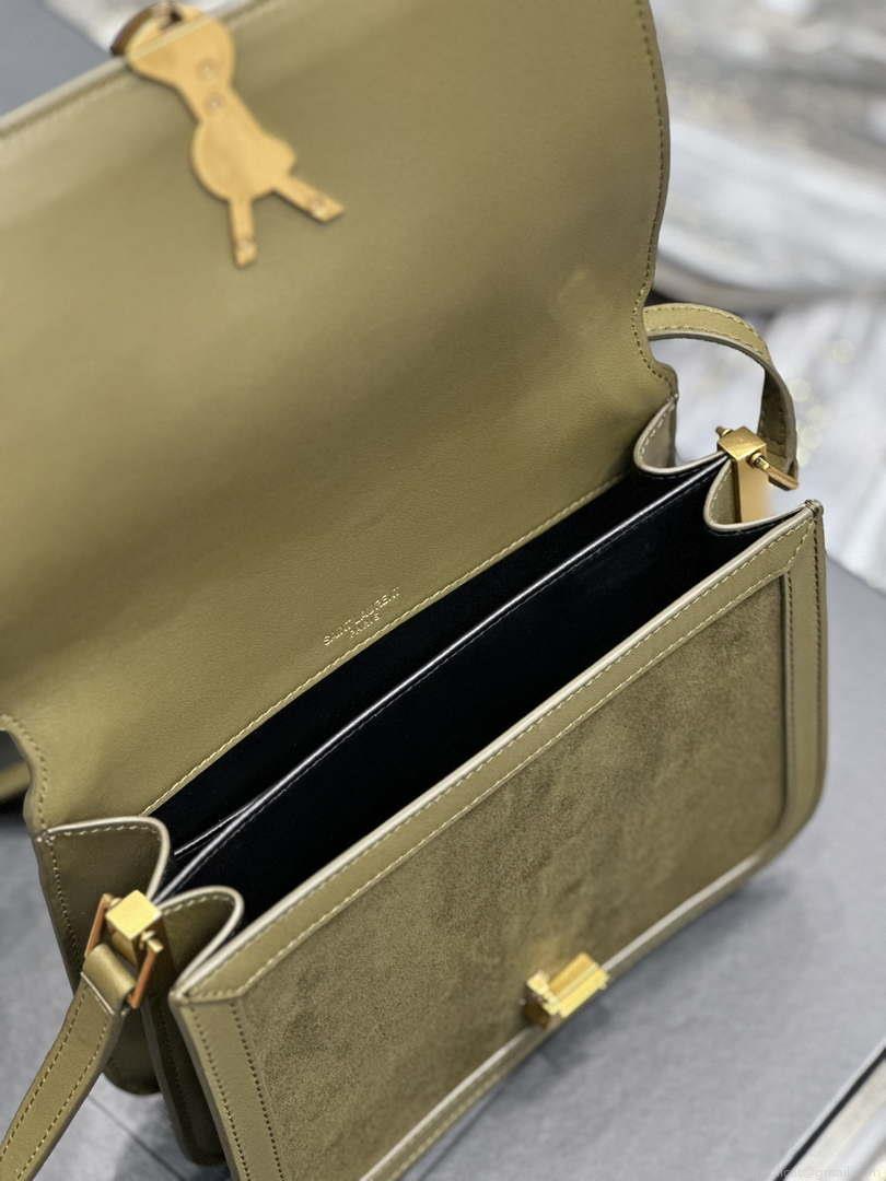 YSL 635025 Saint Laurent Solferino Medium Soft Satchel In Suede And Smooth Leather Green