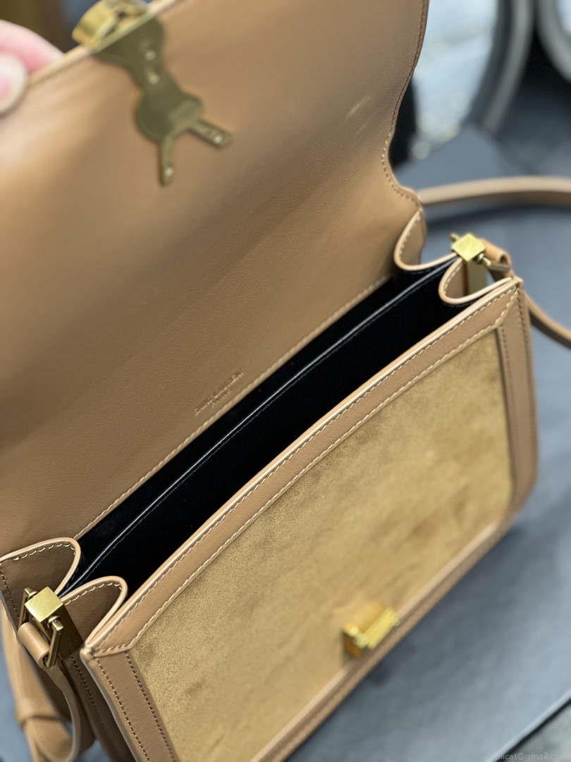 YSL 635025 Saint Laurent Solferino Medium Soft Satchel In Suede And Smooth Leather Brown
