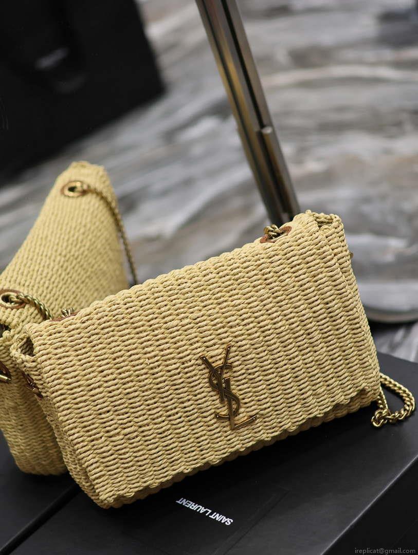 YSL 553804 Saint Laurent Medium Kate in Apricot Raffia