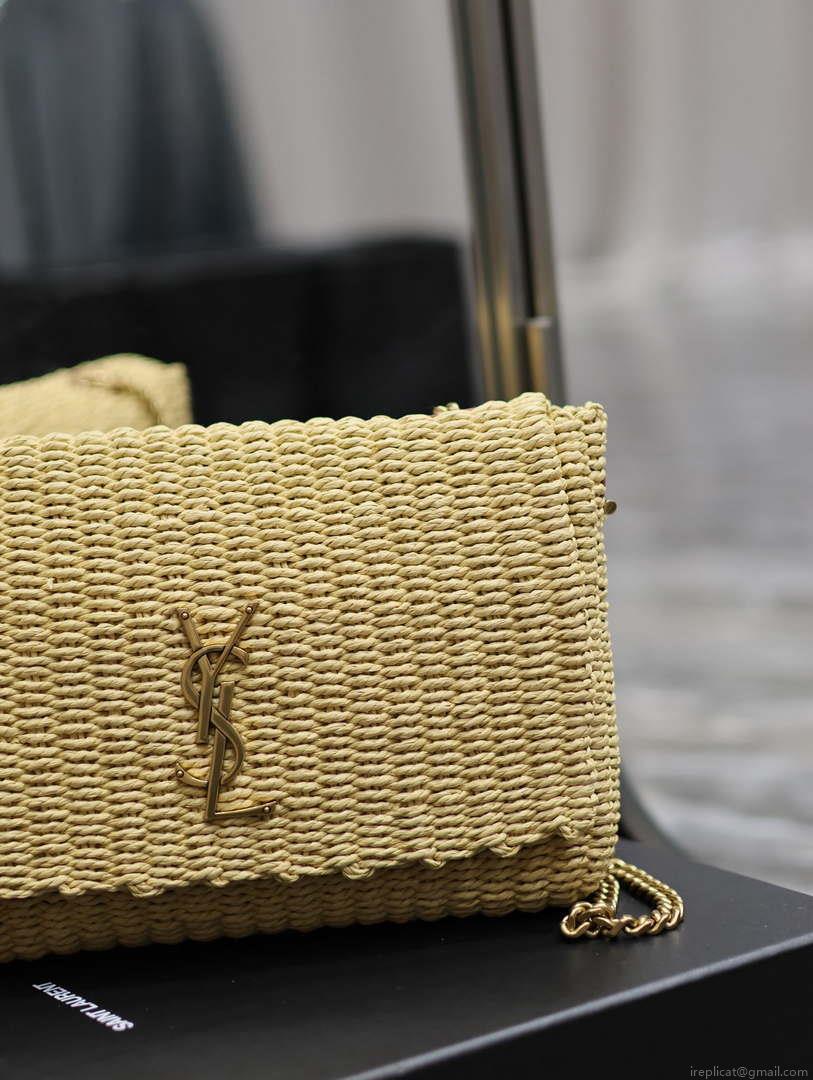 YSL 553804 Saint Laurent Medium Kate in Apricot Raffia