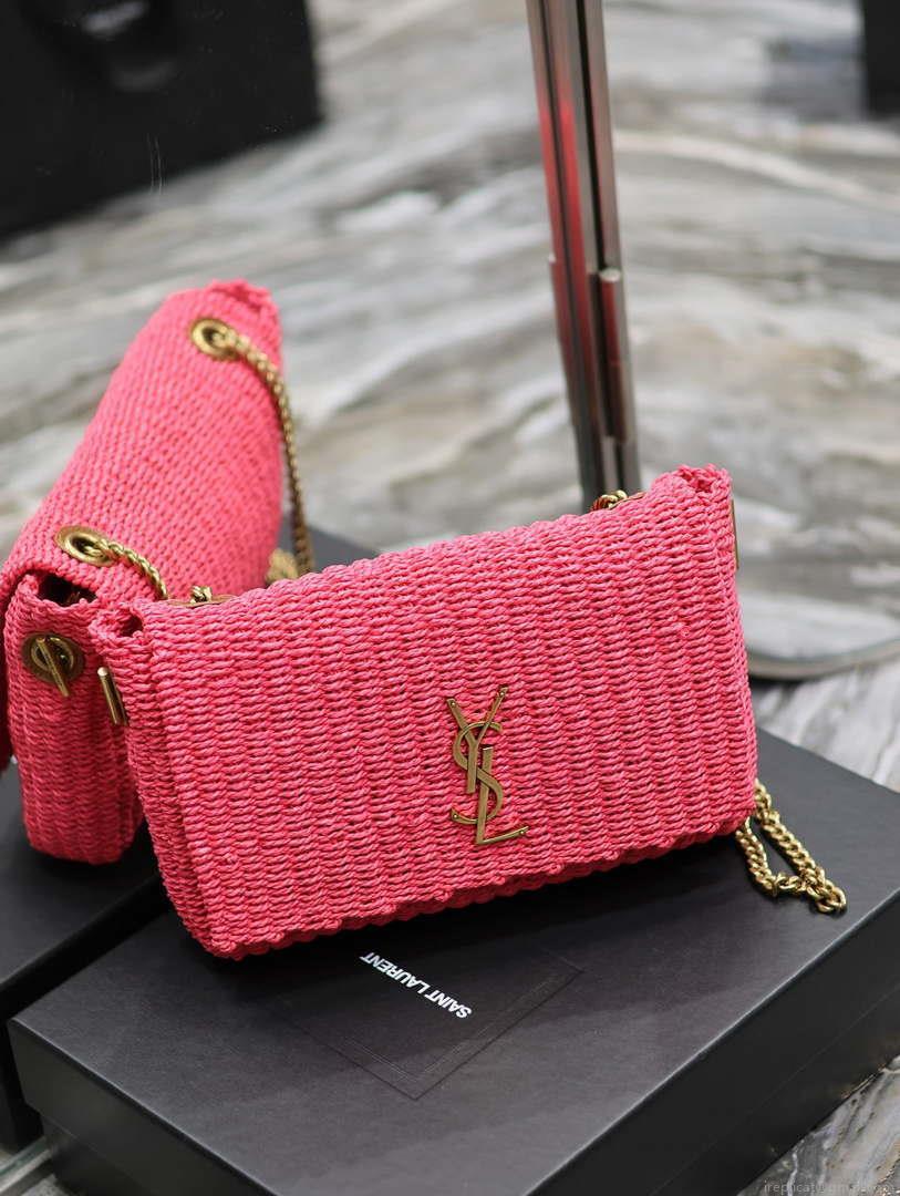 YSL 553804 Saint Laurent Medium Kate in Rose Red Raffia