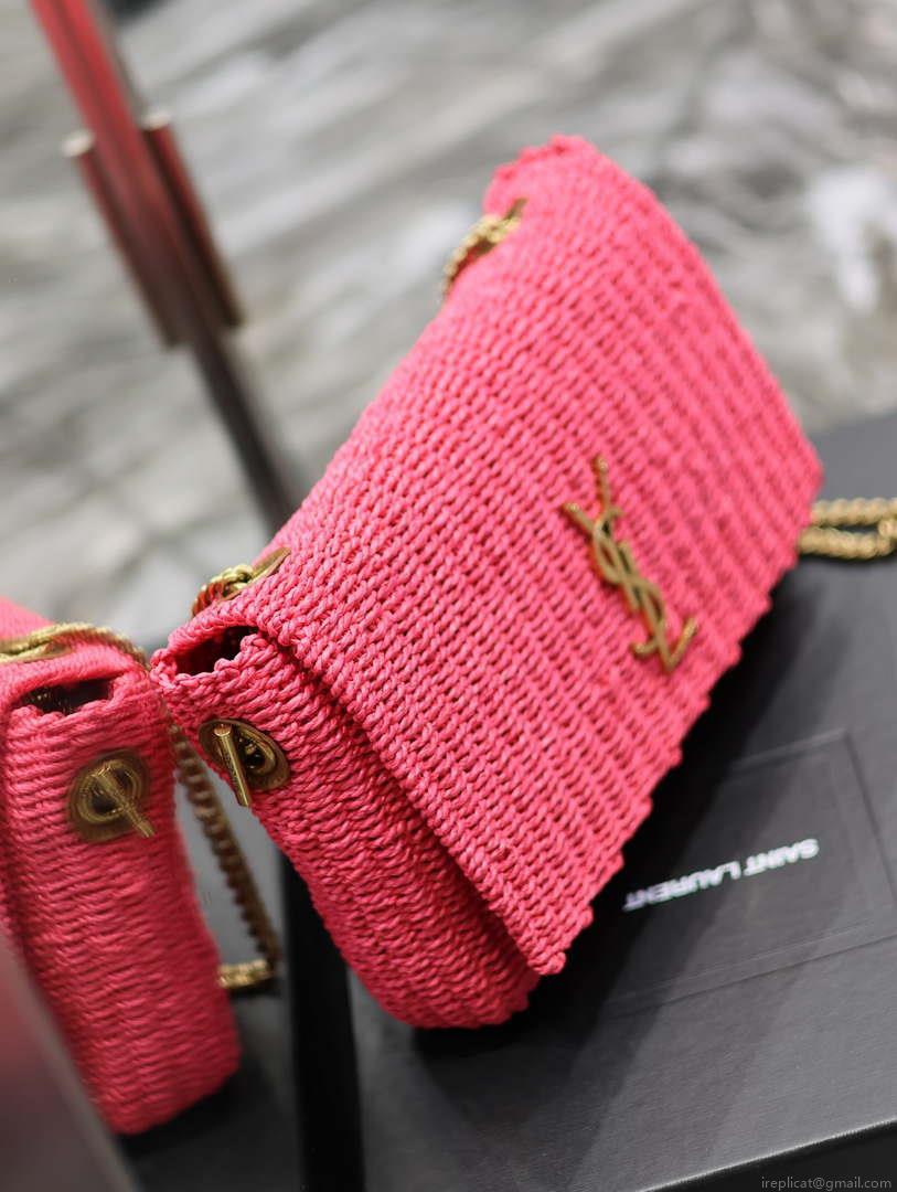 YSL 553804 Saint Laurent Medium Kate in Rose Red Raffia