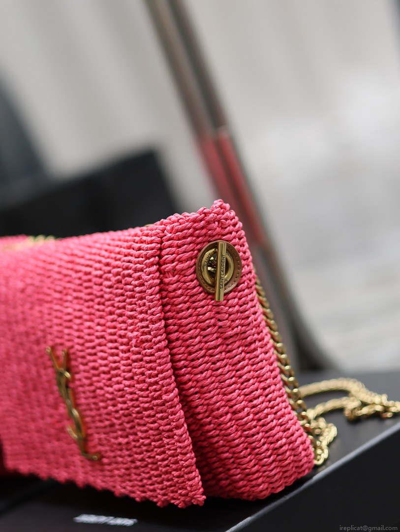 YSL 553804 Saint Laurent Medium Kate in Rose Red Raffia