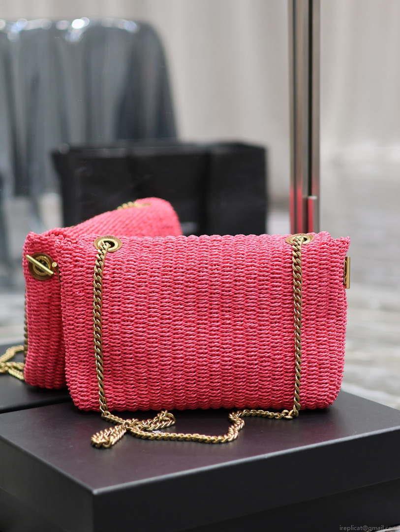 YSL 553804 Saint Laurent Medium Kate in Rose Red Raffia