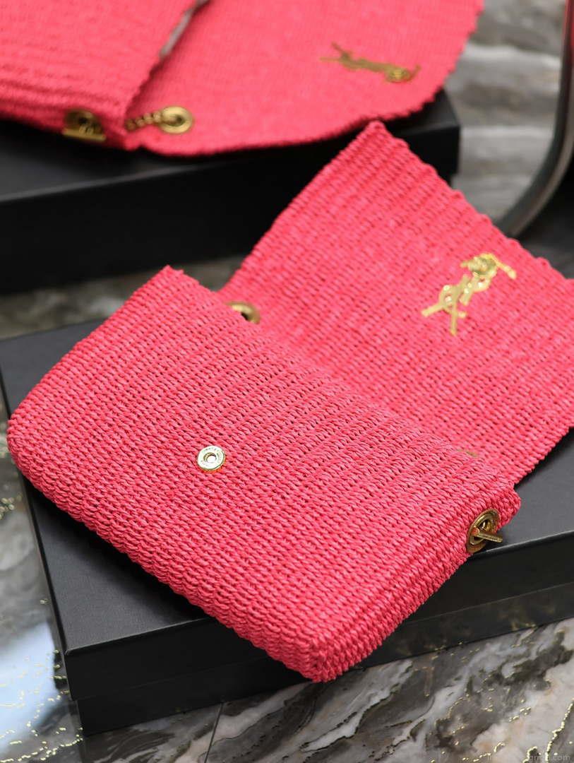 YSL 553804 Saint Laurent Medium Kate in Rose Red Raffia