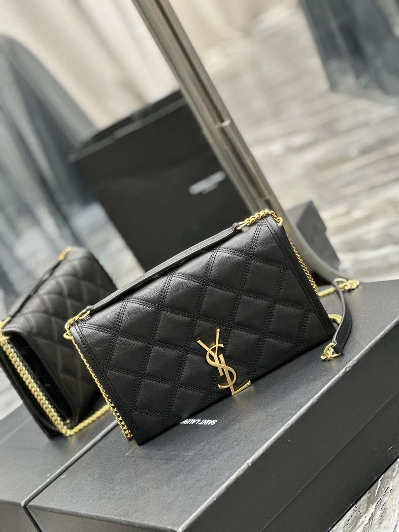 YSL 585031 Saint Laurent Becky Chain Shoulder Bag Leather Black