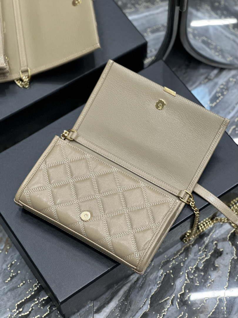YSL 585031 Saint Laurent Becky Chain Shoulder Bag Leather Apricot