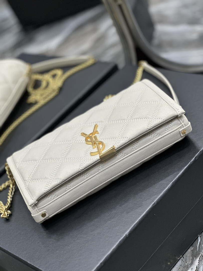 YSL 585031 Saint Laurent Becky Chain Shoulder Bag Leather White