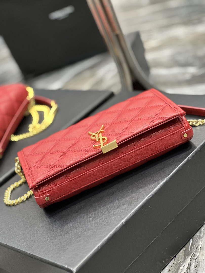 YSL 585031 Saint Laurent Becky Chain Shoulder Bag Leather Red