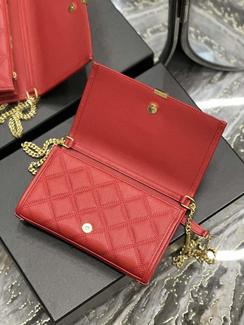 YSL 585031 Saint Laurent Becky Chain Shoulder Bag Leather Red