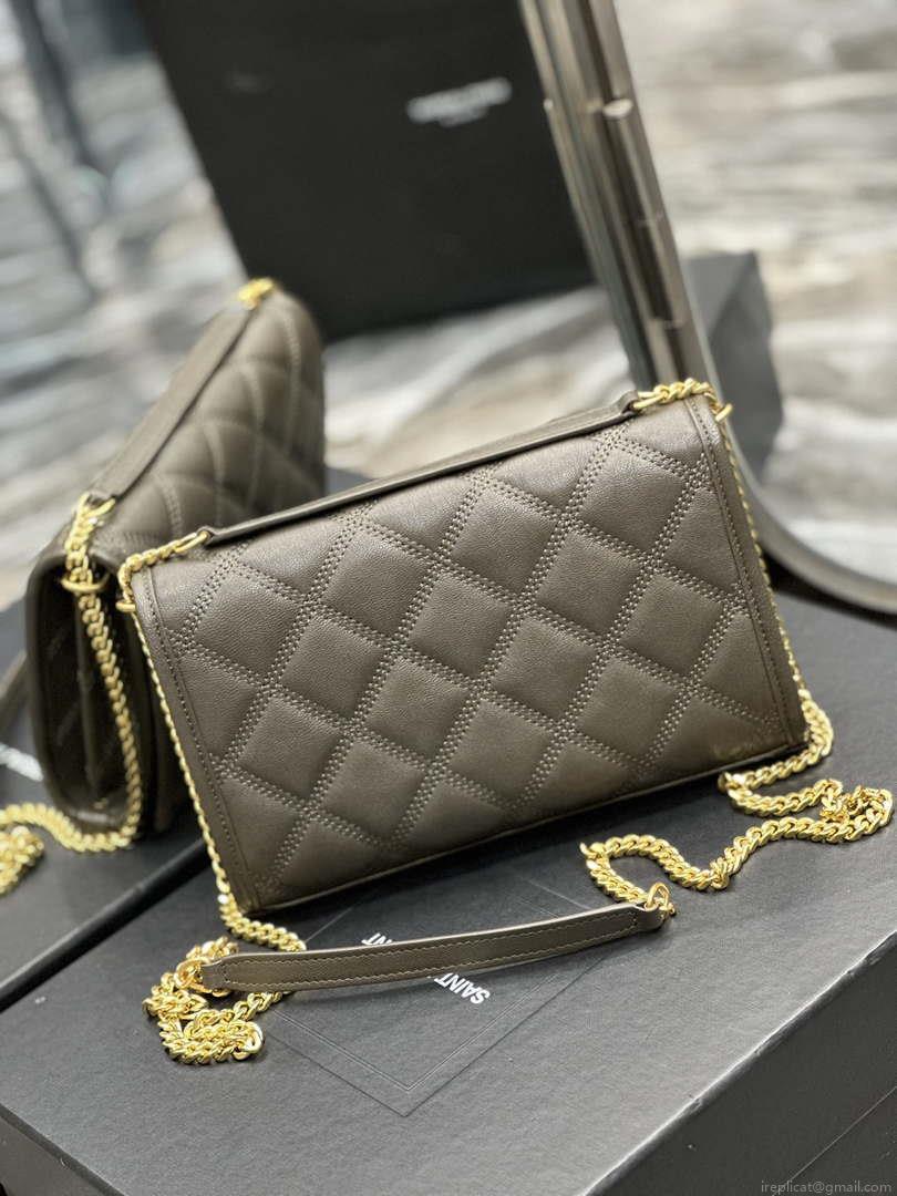 YSL 585031 Saint Laurent Becky Chain Shoulder Bag Leather Gray