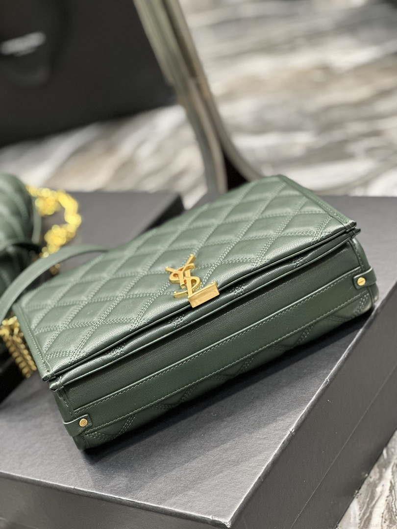 YSL 629246 Saint Laurent Becky Chain Shoulder Bag 25cm Leather Green