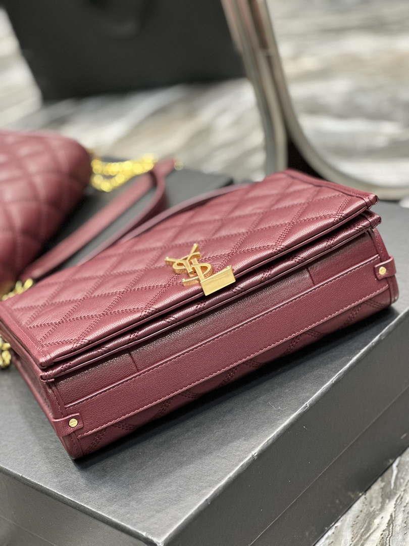 YSL 629246 Saint Laurent Becky Chain Shoulder Bag 25cm Leather Wine Red