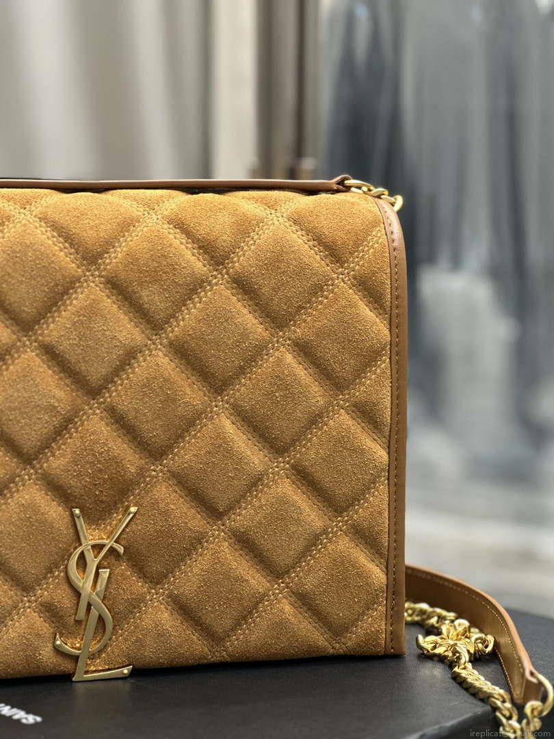 YSL 629246 Saint Laurent Becky Chain Shoulder Bag 25cm Suede Leather Tan