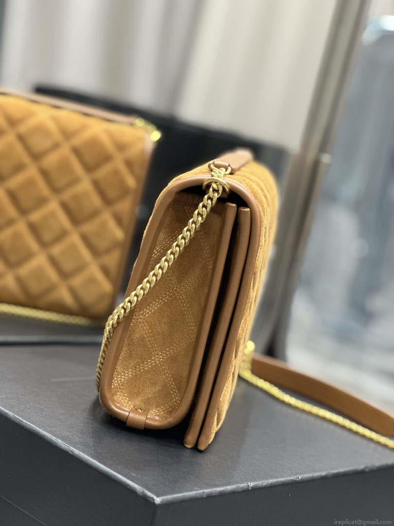YSL 629246 Saint Laurent Becky Chain Shoulder Bag 25cm Suede Leather Tan