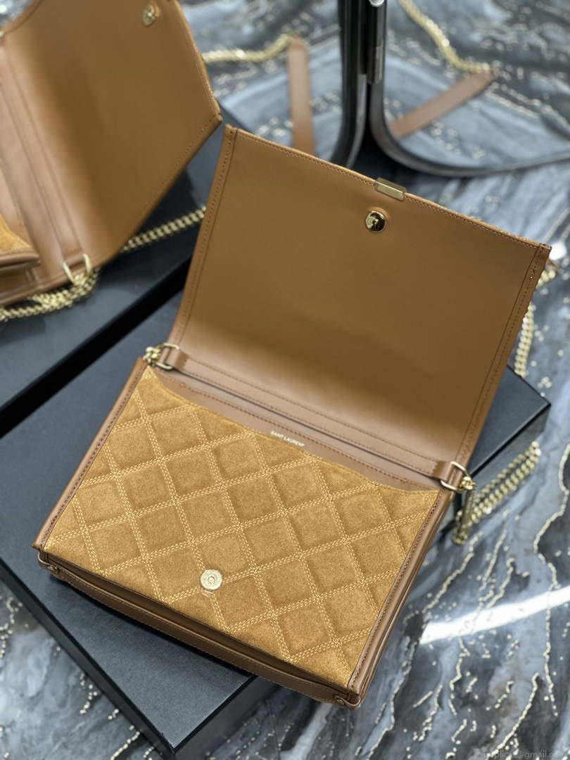 YSL 629246 Saint Laurent Becky Chain Shoulder Bag 25cm Suede Leather Tan
