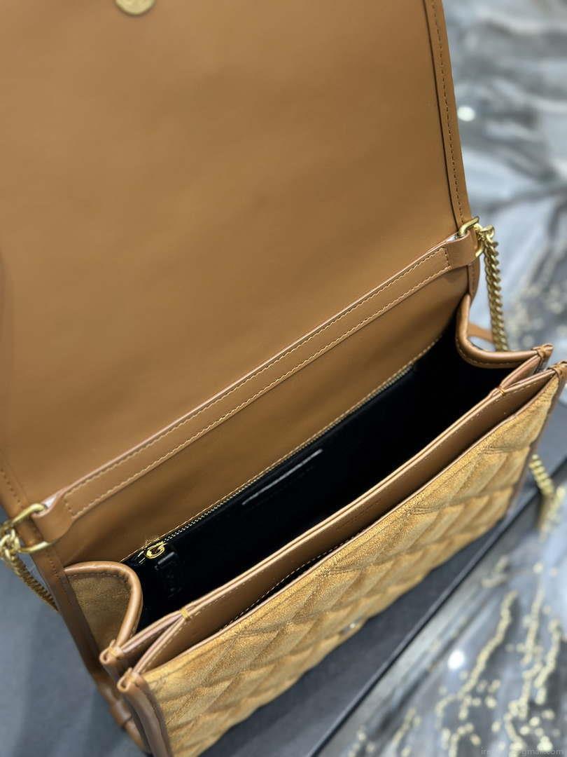 YSL 629246 Saint Laurent Becky Chain Shoulder Bag 25cm Suede Leather Tan