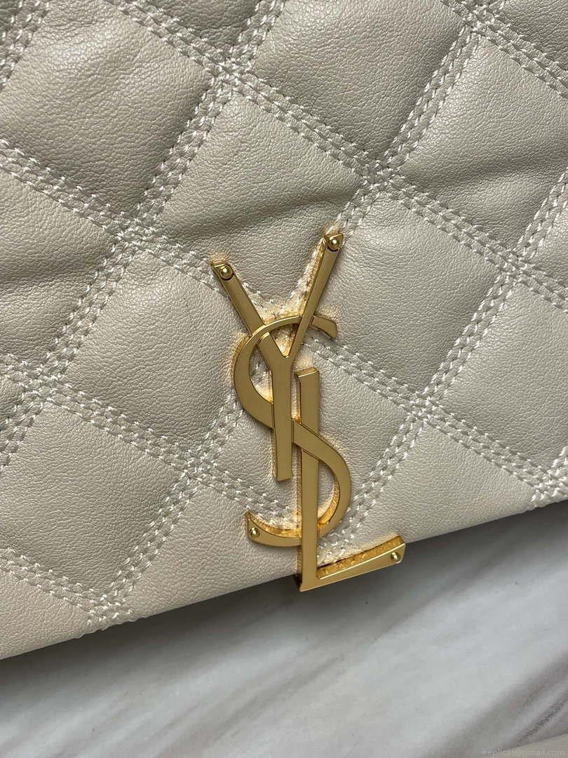 YSL 629246 Saint Laurent Becky Chain Shoulder Bag 25cm Leather Beige Silver