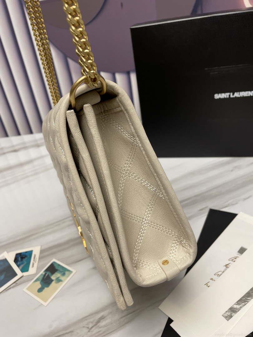 YSL 629246 Saint Laurent Becky Chain Shoulder Bag 25cm Leather Beige Silver