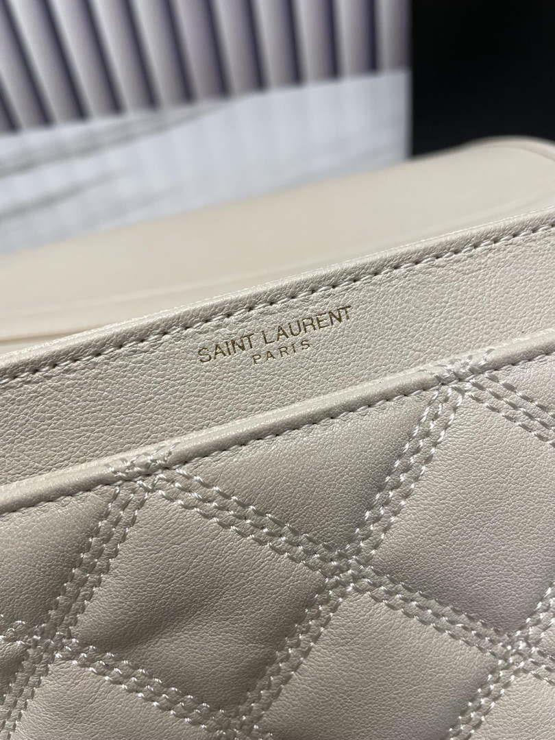YSL 629246 Saint Laurent Becky Chain Shoulder Bag 25cm Leather Beige Silver