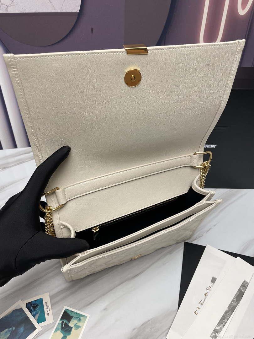 YSL 629246 Saint Laurent Becky Chain Shoulder Bag 25cm Leather Beige Silver
