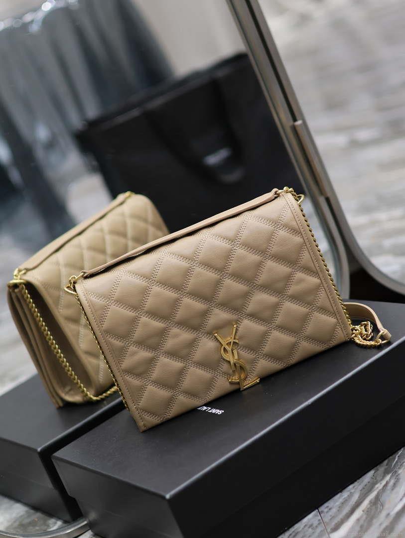 YSL 629246 Saint Laurent Becky Chain Shoulder Bag 25cm Leather Apricot