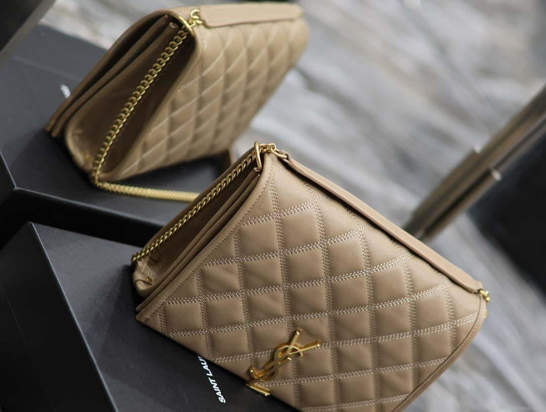 YSL 629246 Saint Laurent Becky Chain Shoulder Bag 25cm Leather Apricot