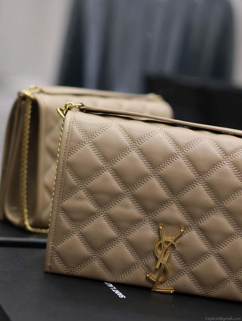 YSL 629246 Saint Laurent Becky Chain Shoulder Bag 25cm Leather Apricot
