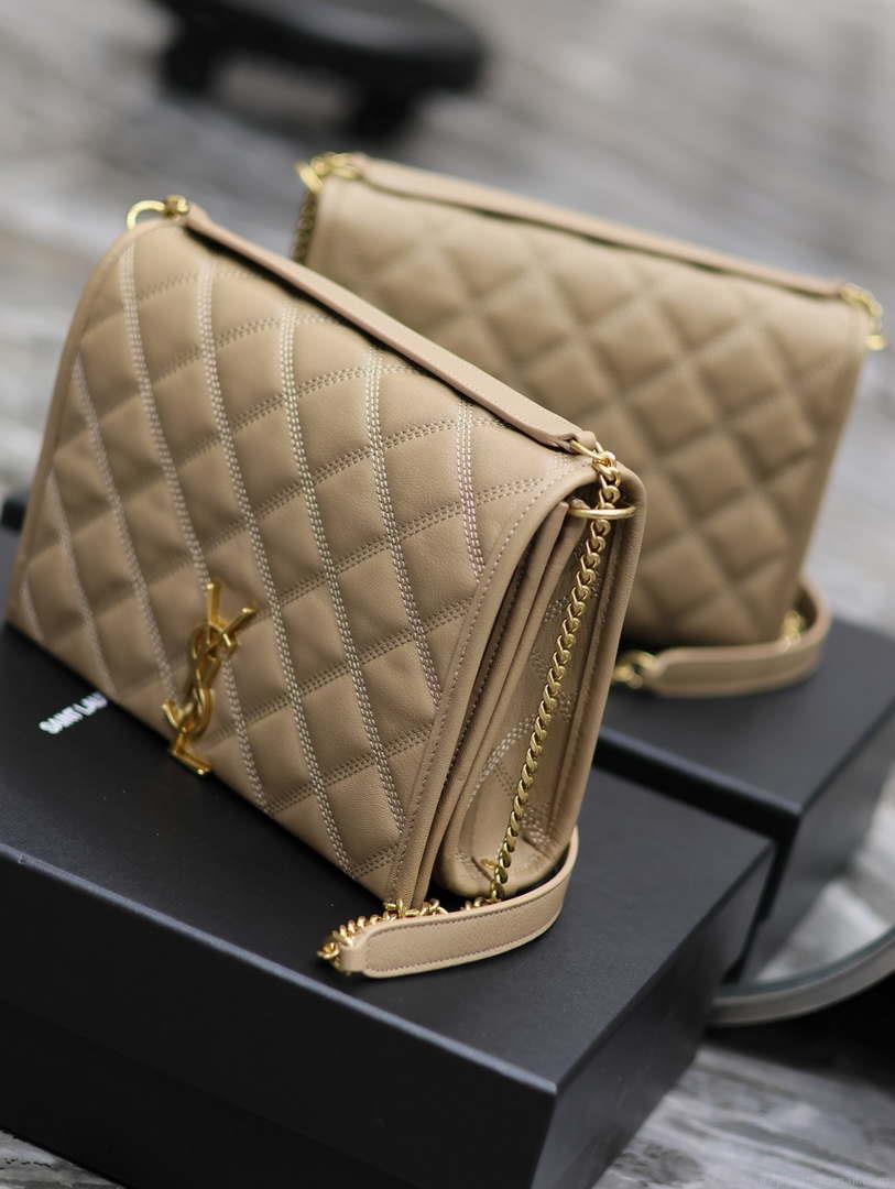YSL 629246 Saint Laurent Becky Chain Shoulder Bag 25cm Leather Apricot