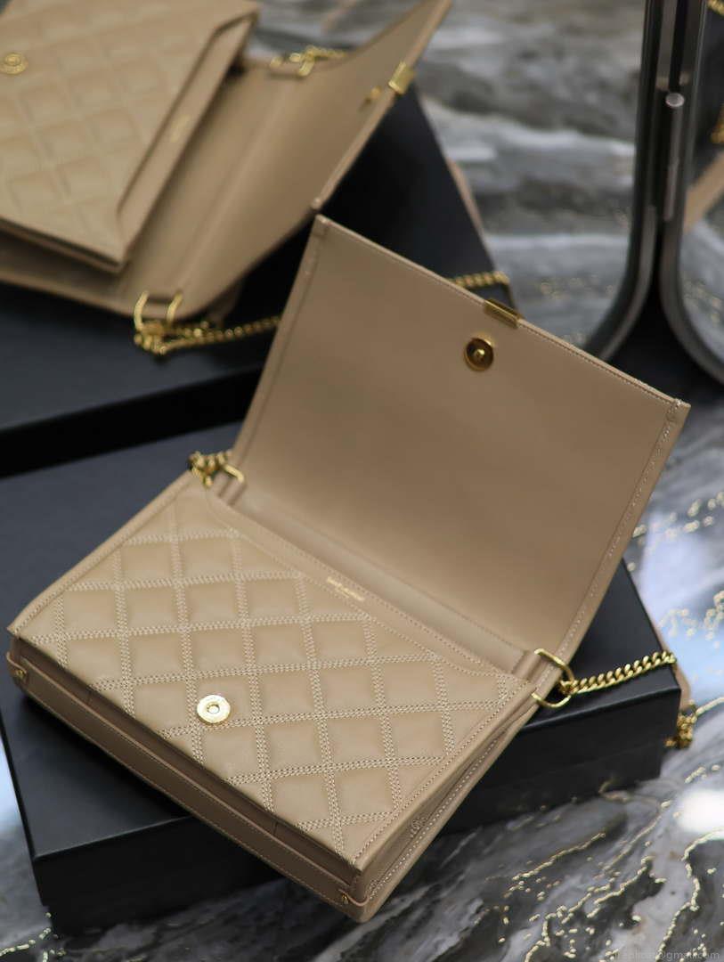 YSL 629246 Saint Laurent Becky Chain Shoulder Bag 25cm Leather Apricot